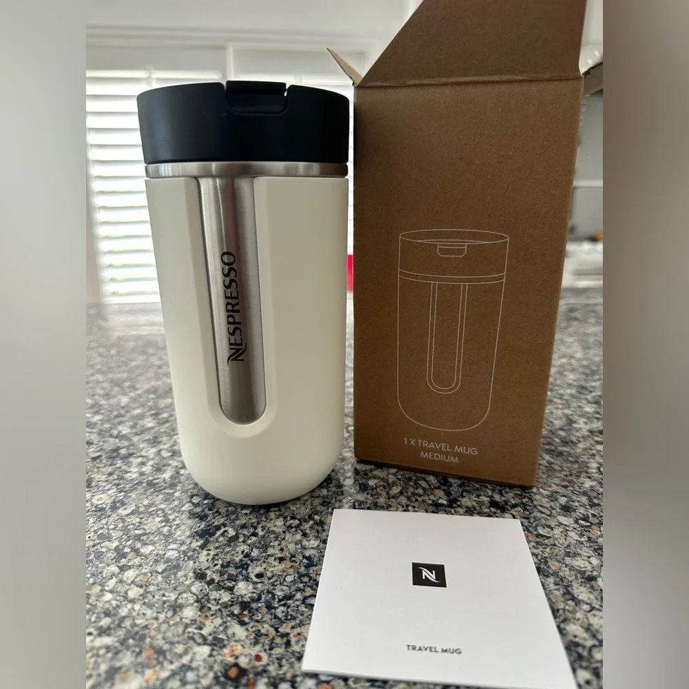 Nespresso Cream and Black Travel Mug RARE TO FIND